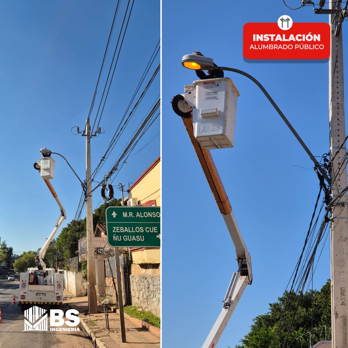 ¡Instalación de alumbrado público ANDE en Loma Pyta! Trabajo impecable del equipo BS Ingenieros en Paraguay