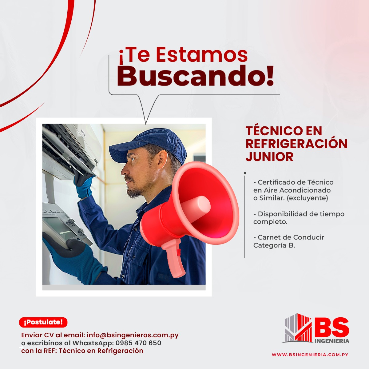 Buscamos Técnico en Refrigeración Junior en Paraguay